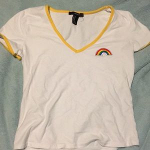 Cropped V-neck t-shirt with rainbow patch